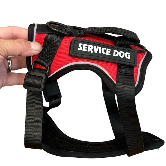 π 6/$60, Service Dog In Training, XSmall Dog, Adjustable Harness, Red Black - Picture 1 of 8